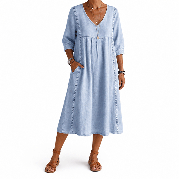 New Arrivals🔥Women's Casual Loose-fitting Patchwork Lace Trim Linen And Cotton Dress