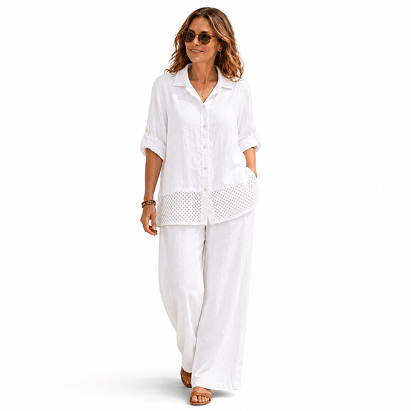 Celina Crochet Linen Shirt Pistachio