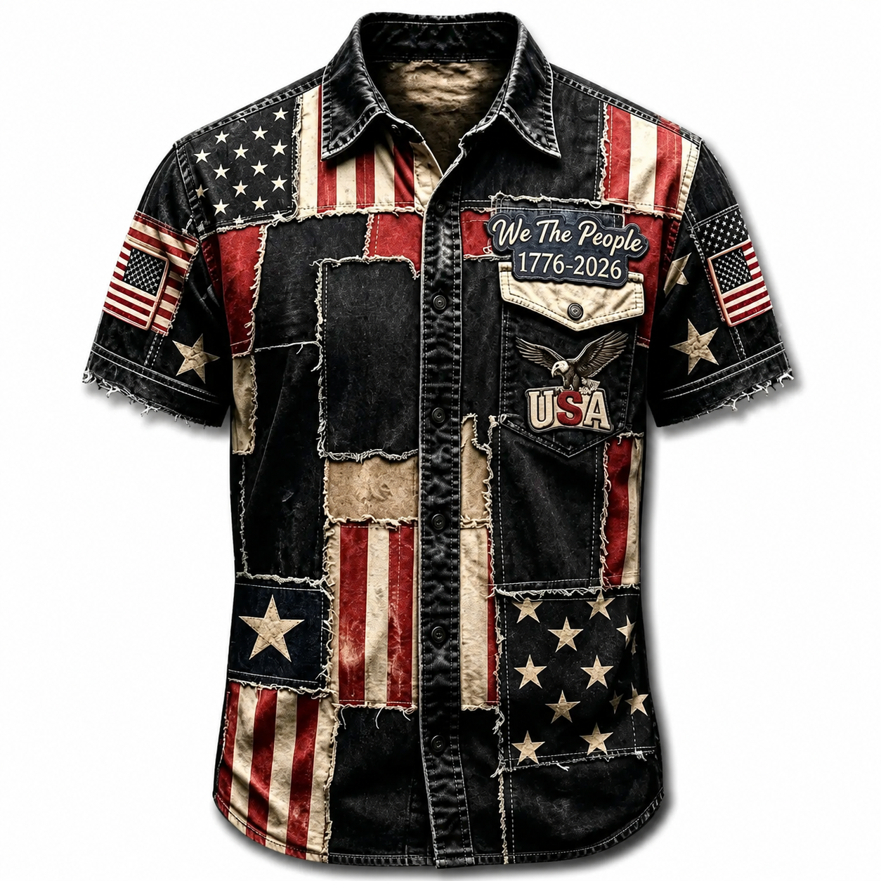 Men’s Vintage Patriotic Short Sleeve Button Down Shirt, American Flag Graphic Casual Summer Shirt, Relaxed Fit Americana Holiday Top for 40+ Men