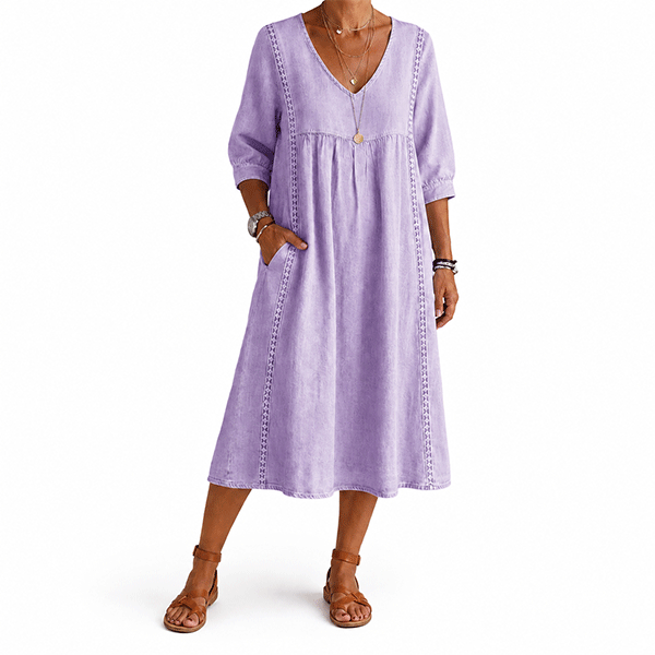 New Arrivals🔥Women's Casual Loose-fitting Patchwork Lace Trim Linen And Cotton Dress