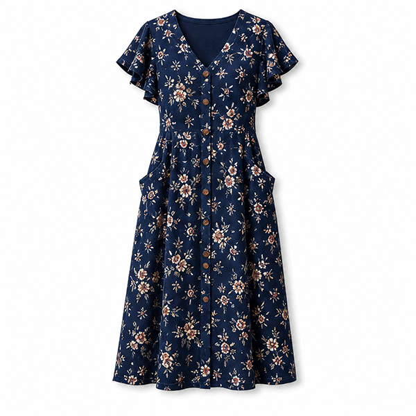 Ruffle Sleeve Button-Front Midi Dresses for Women