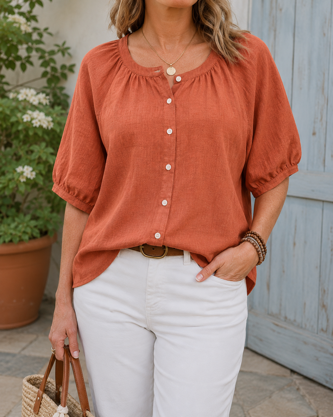 Women’s 8-Pack Button Front Puff Sleeve Blouses