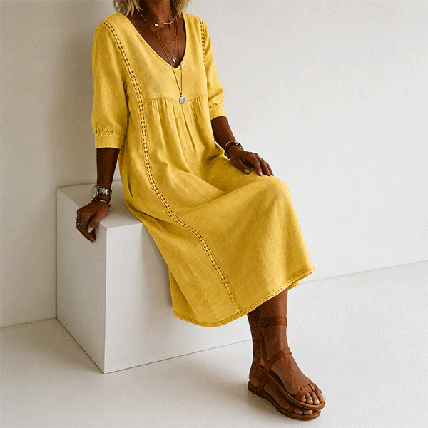New Arrivals🔥Women's Casual Loose-fitting Patchwork Lace Trim Linen And Cotton Dress