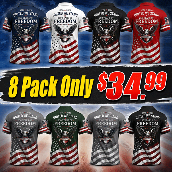 Patriotic American Flag Polo Shirt for Men, 250th Anniversary 1776-2026