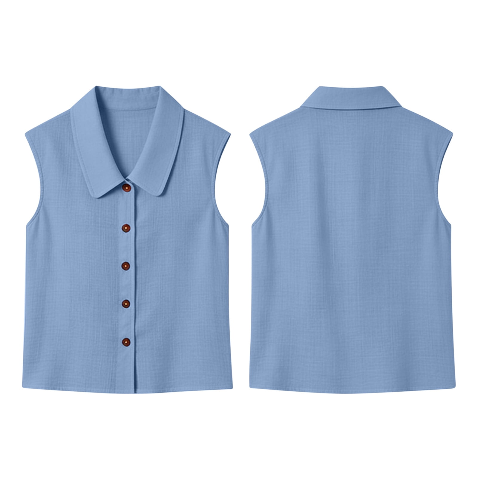 Rvasteizo Women Doll Collar Sleeveless Linen Texture Blouse with Front Button for Fresh Daily Casual Style