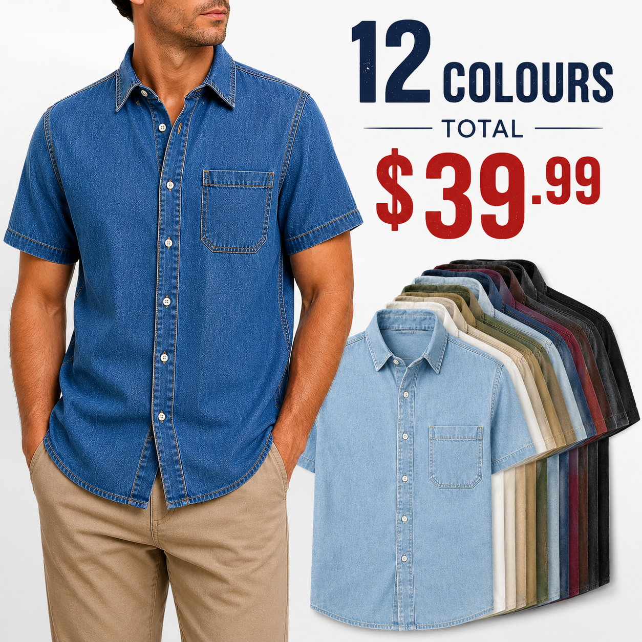 Men's Short Sleeve Denim Button-Up Shirt