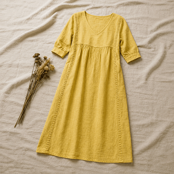 New Arrivals🔥Women's Casual Loose-fitting Patchwork Lace Trim Linen And Cotton Dress