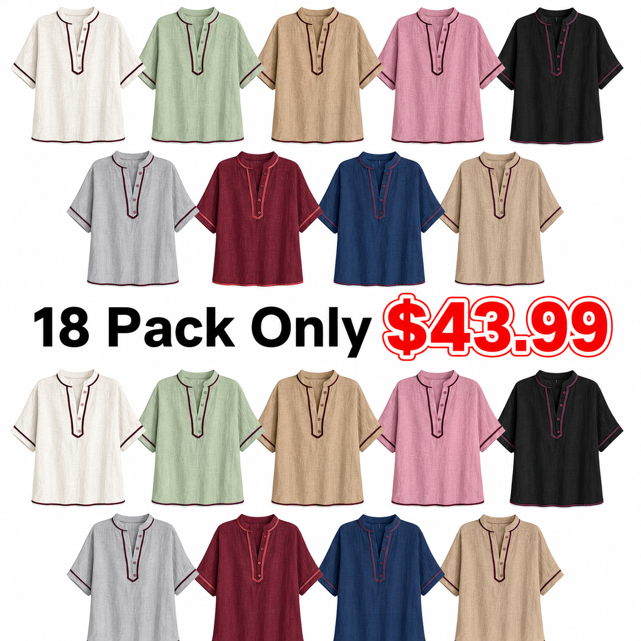 Women's Casual Linen Blend V-Neck Tunic Top – Relaxed Fit Short Sleeve Blouse