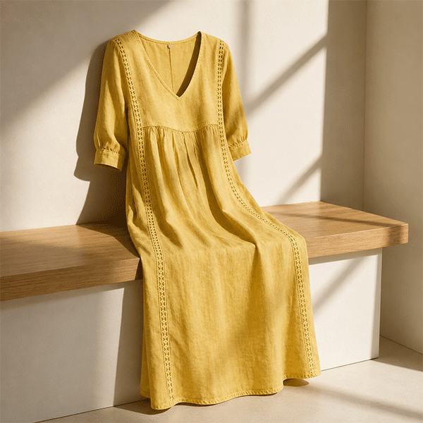 New Arrivals🔥Women's Casual Loose-fitting Patchwork Lace Trim Linen And Cotton Dress