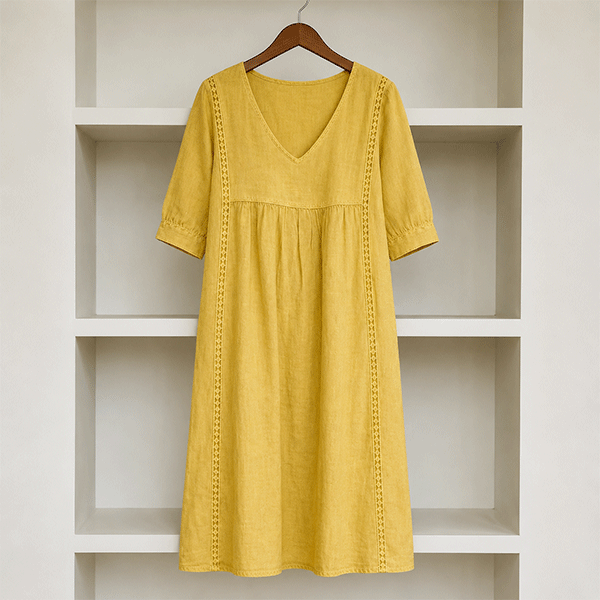New Arrivals🔥Women's Casual Loose-fitting Patchwork Lace Trim Linen And Cotton Dress