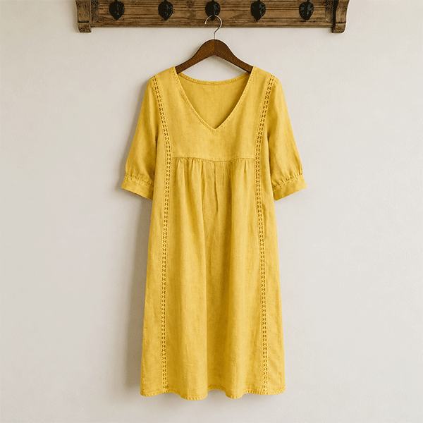 New Arrivals🔥Women's Casual Loose-fitting Patchwork Lace Trim Linen And Cotton Dress