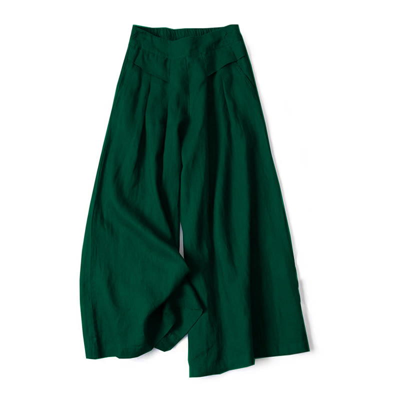 AuraLinen Plain Color Cotton Linen High Waist Wide Leg Pants With Pockets