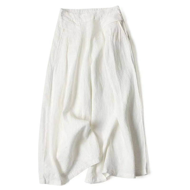AuraLinen Plain Color Cotton Linen High Waist Wide Leg Pants With Pockets