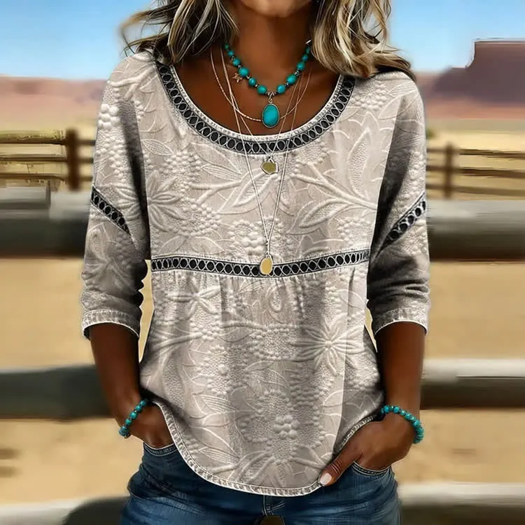 NEW Retro Floral Art Print Casual Hollow Denim Shirt