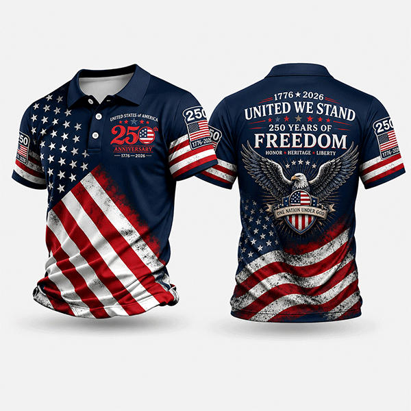 Patriotic American Flag Polo Shirt for Men, 250th Anniversary 1776-2026