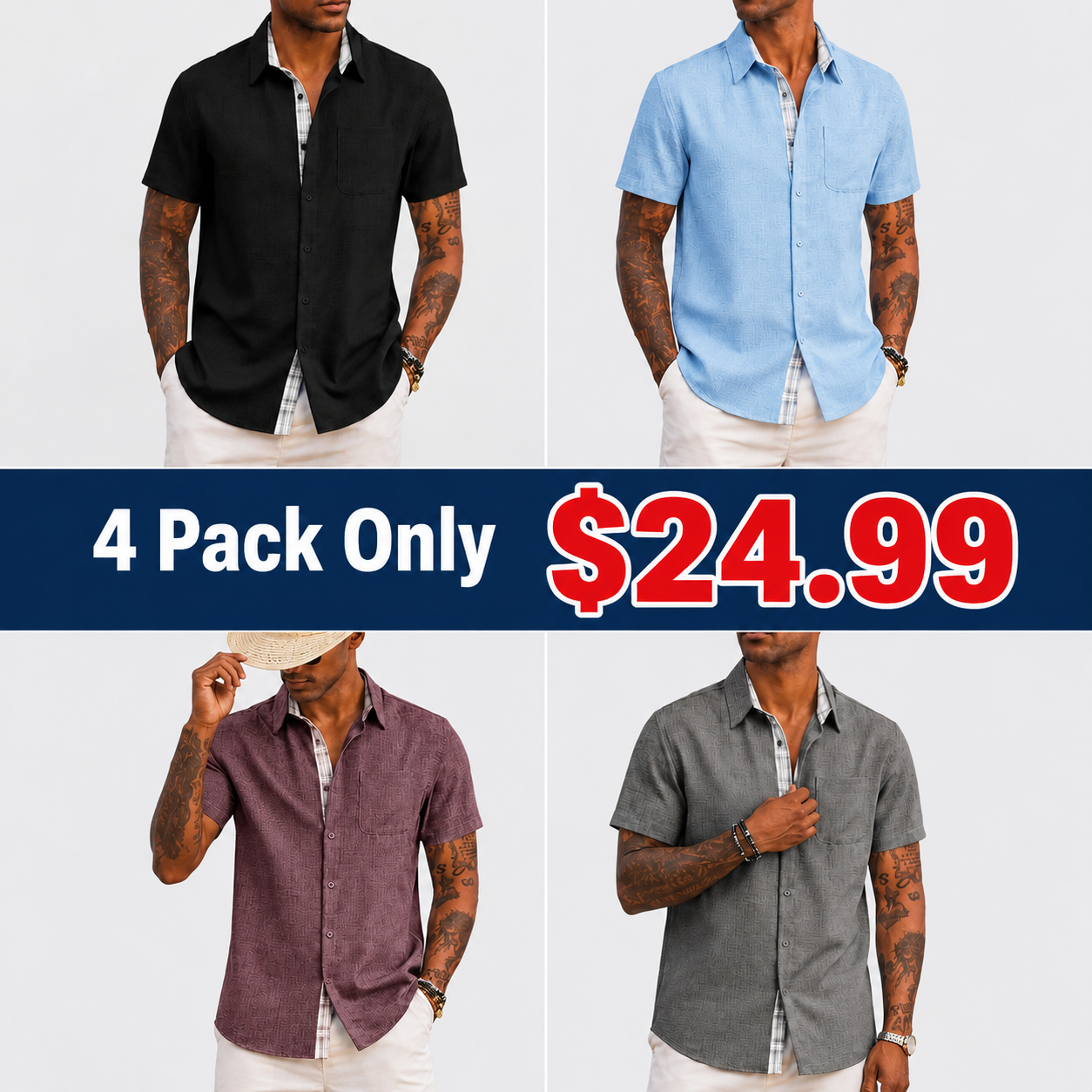 Mens Short Sleeve Summer Shirts Casual Regular Fit Shirts Holiday Beach Shirt with Pockets
