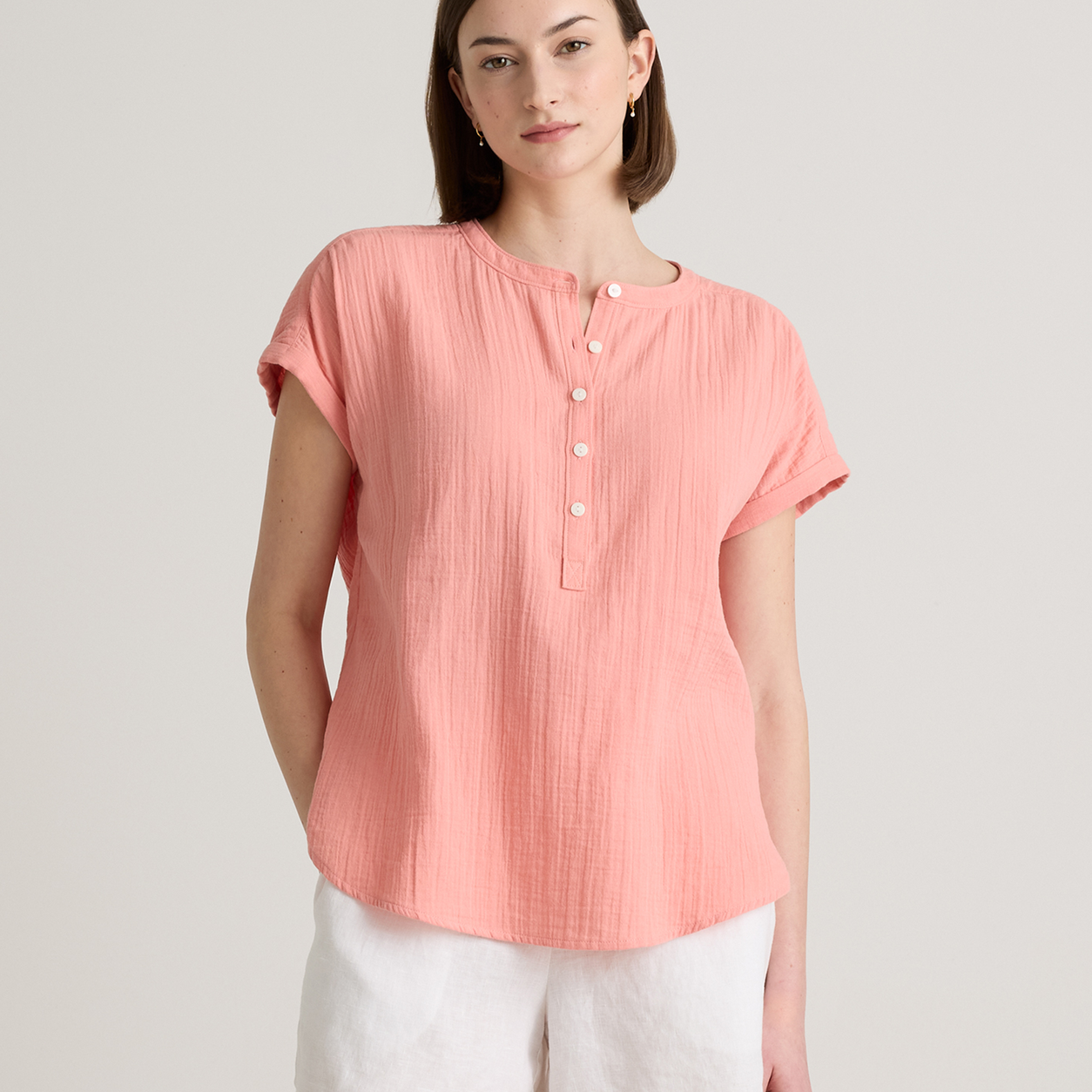 Women0710001 coral blush organic cotton gauze shirt