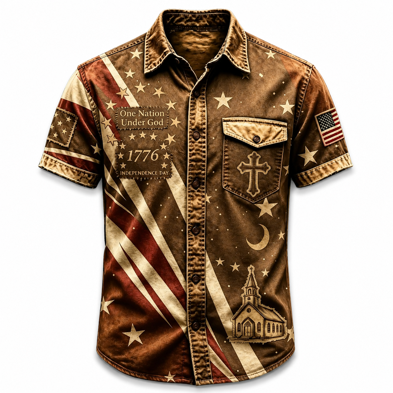 Men’s Vintage Patriotic Short Sleeve Button Down Shirt, American Flag Graphic Casual Summer Shirt, Relaxed Fit Americana Holiday Top for 40+ Men