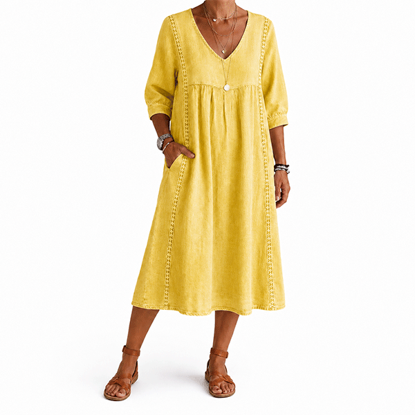 New Arrivals🔥Women's Casual Loose-fitting Patchwork Lace Trim Linen And Cotton Dress