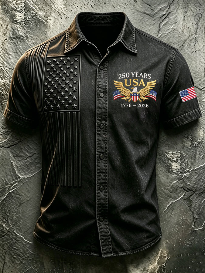 Men'S America Flag Printed Casual Collar Shirt