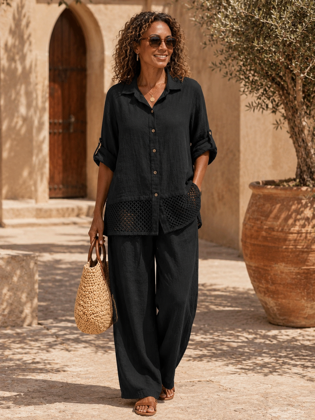 Celina Crochet Linen Shirt Pistachio