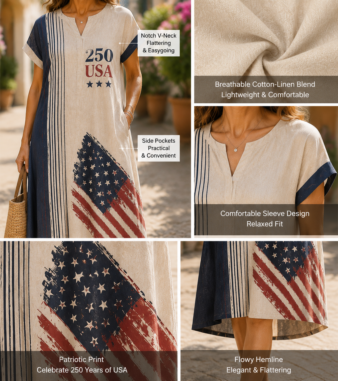 ✨13 PACK ONLY $45.99✨My Go-To Americana Cotton-Linen Dress 🇺🇸