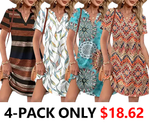 🔥 Women 2026 Casual Summer V Neck Dress Short Sleeve Fashion Beach Vacation Clothes