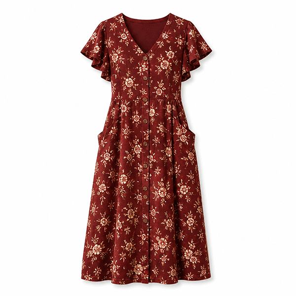 Ruffle Sleeve Button-Front Midi Dresses for Women