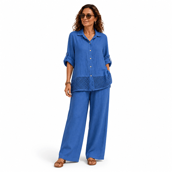 Celina Crochet Linen Shirt Pistachio