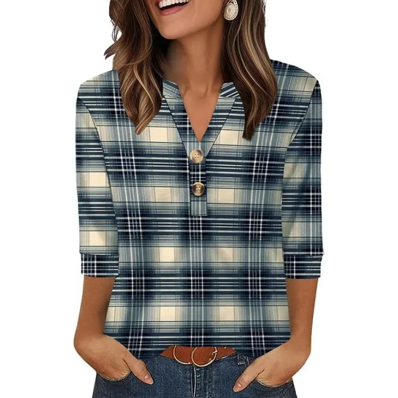 WIHOLL 3/4 Sleeve Tops Summer Outfits for Women Breathable Lightweight Blouses Air Conditioner Friendly Loose Fit Beach Vacation Girls Adjustable