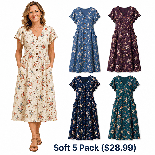 Ruffle Sleeve Button-Front Midi Dresses for Women