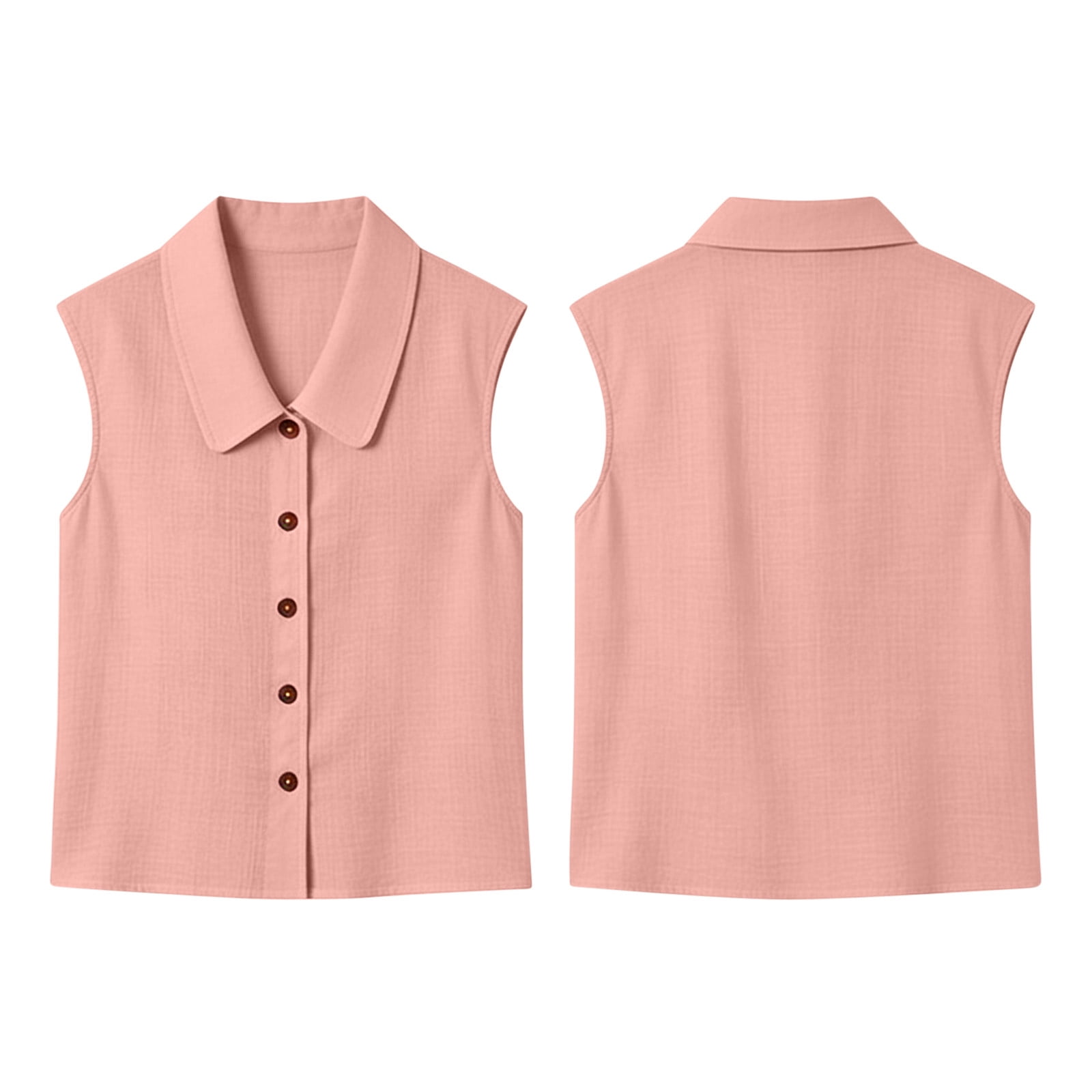 Rvasteizo Women Doll Collar Sleeveless Linen Texture Blouse with Front Button for Fresh Daily Casual Style