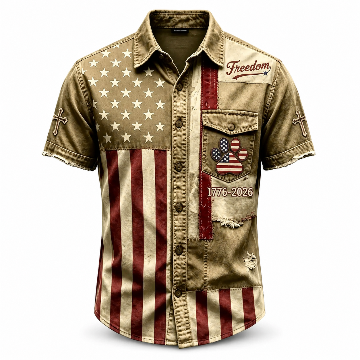 Men’s Vintage Patriotic Short Sleeve Button Down Shirt, American Flag Graphic Casual Summer Shirt, Relaxed Fit Americana Holiday Top for 40+ Men