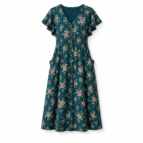 Ruffle Sleeve Button-Front Midi Dresses for Women