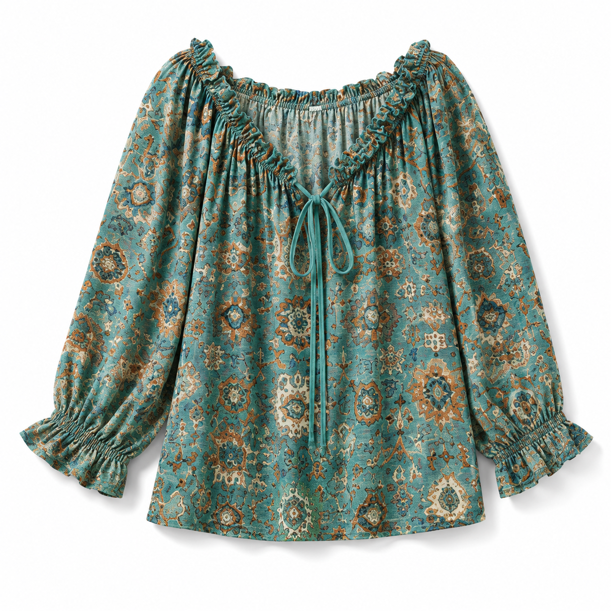 V-Neck Ruffled Lace Up Blouse