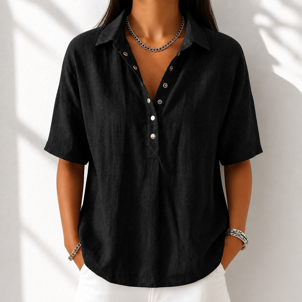 Women’s Cotton Linen Polo Shirt – Casual Short Sleeve Summer Top