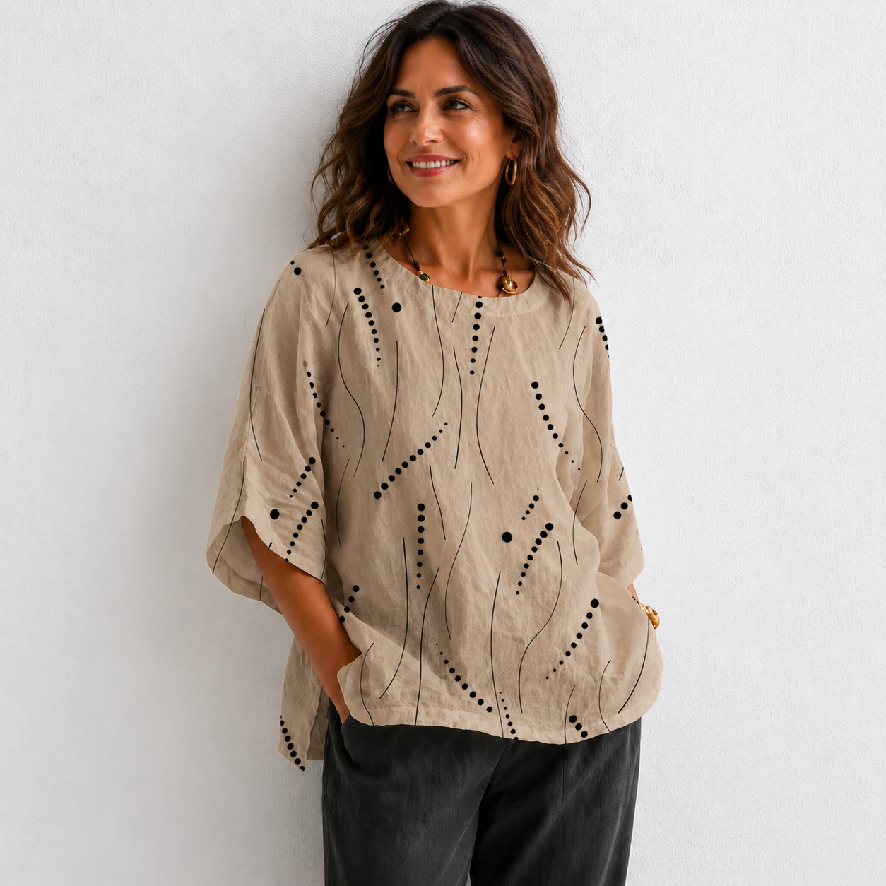 Abstract Print Linen Top | Women's Casual Loose Blouse