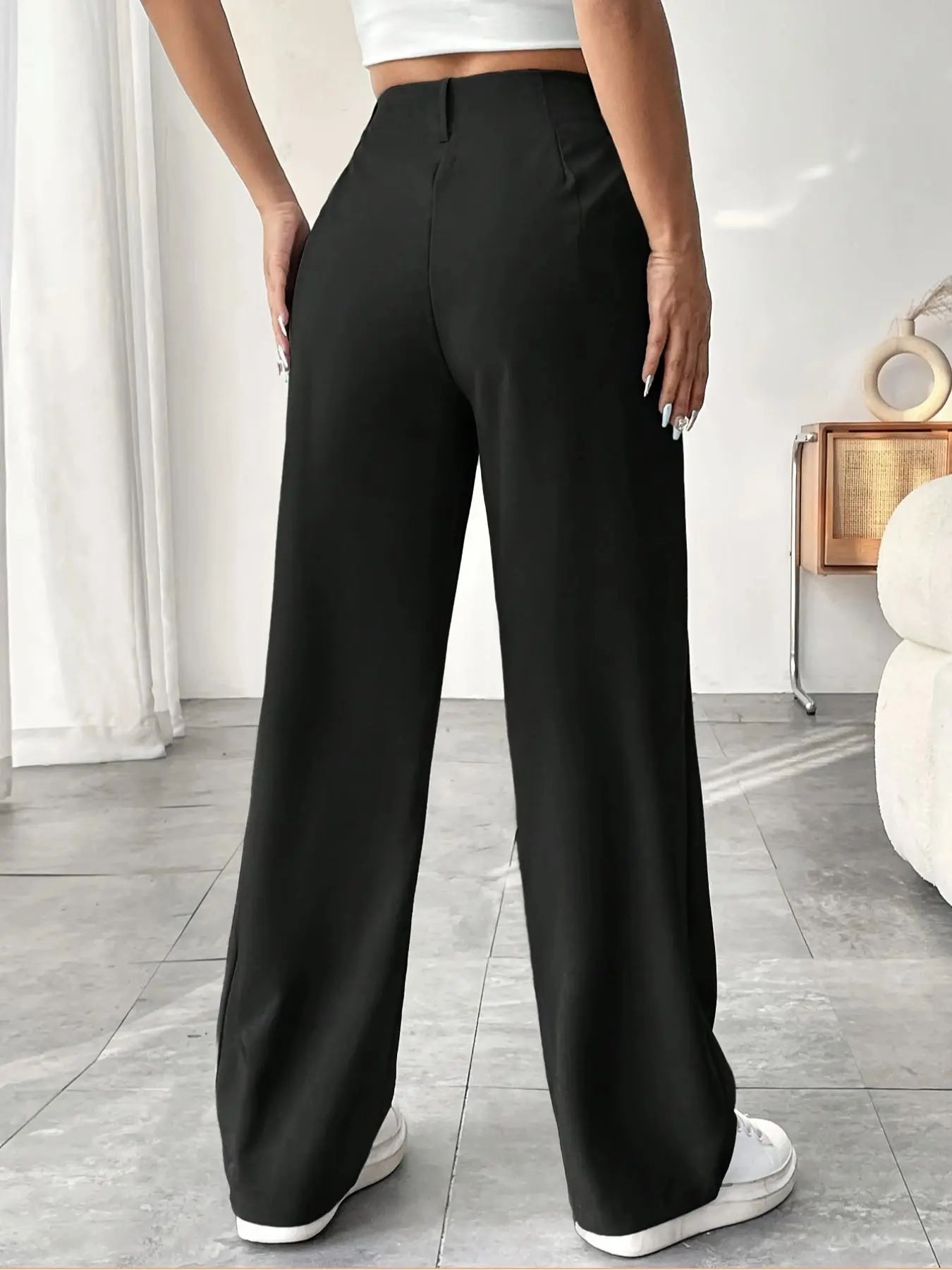 Women’s Pleated Wide Leg Pants with Pockets – Elegant High Waist Office Trousers