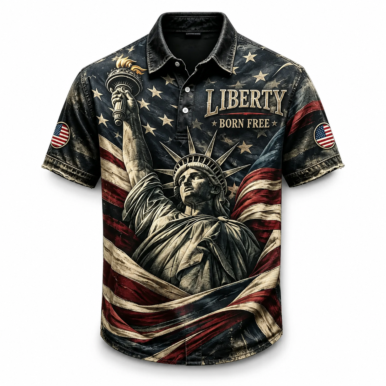 Men’s Vintage Patriotic Short Sleeve Button Down Shirt, American Flag Graphic Casual Summer Shirt, Relaxed Fit Americana Holiday Top for 40+ Men