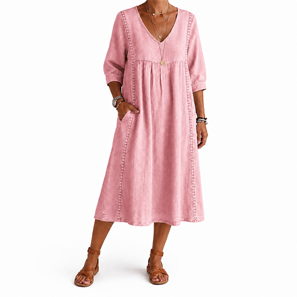 New Arrivals🔥Women's Casual Loose-fitting Patchwork Lace Trim Linen And Cotton Dress