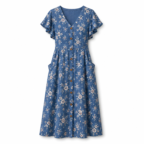 Ruffle Sleeve Button-Front Midi Dresses for Women