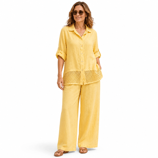 Celina Crochet Linen Shirt Pistachio
