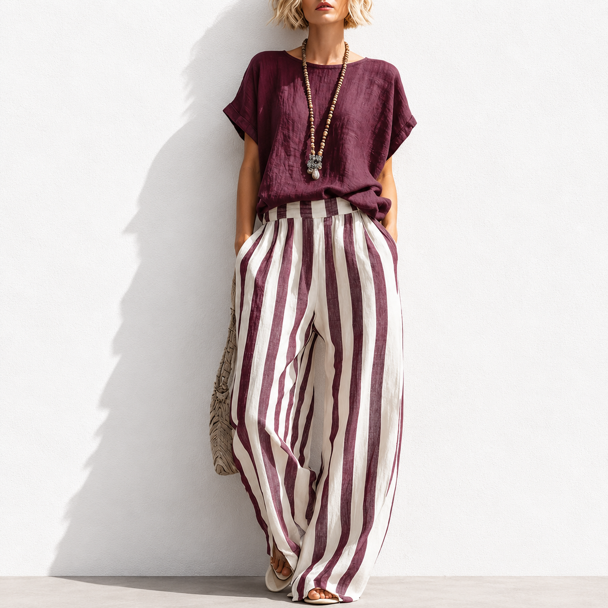 New Arrivals🔥 Cozy Loose-fit Striped Cotton Linen Two-piece Set