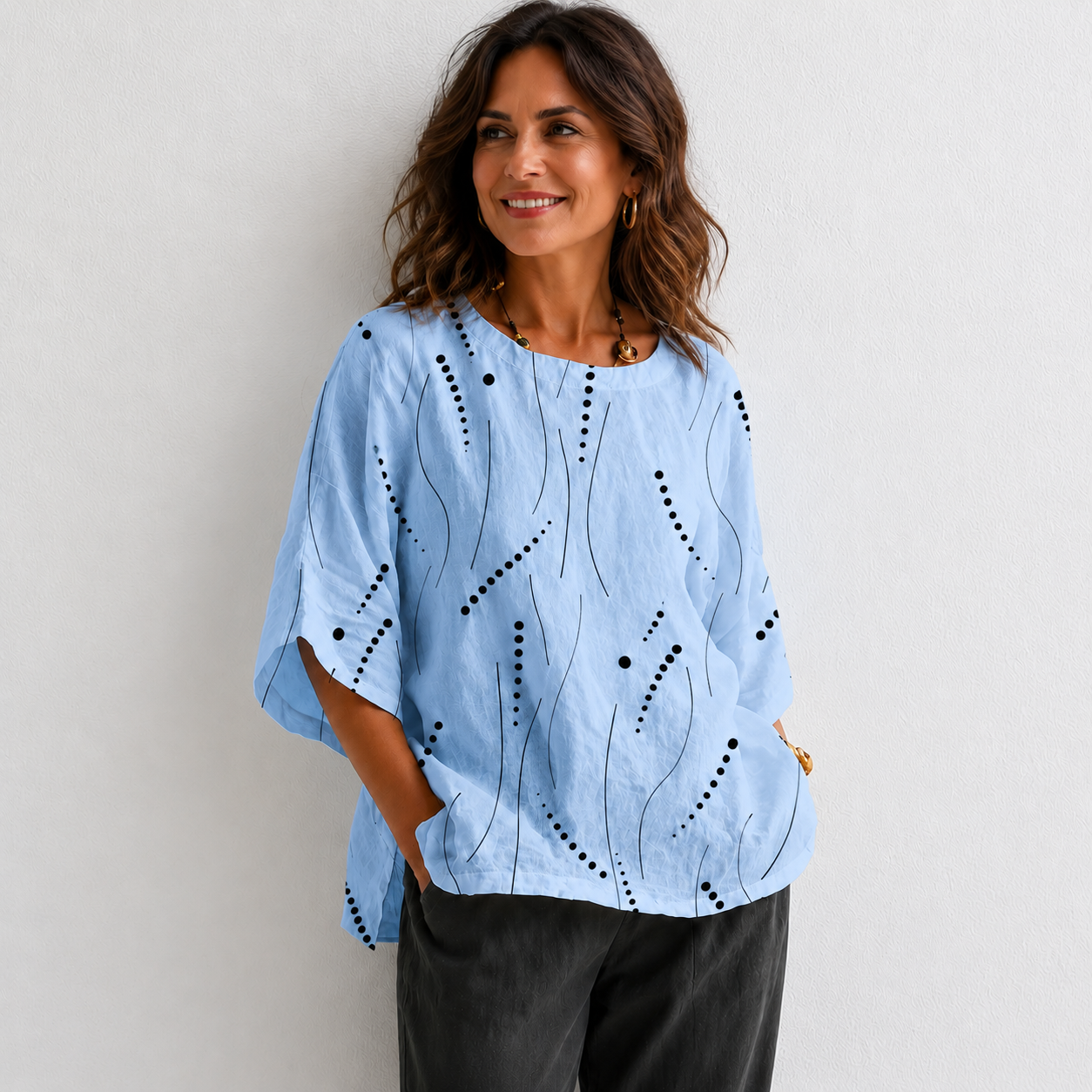 Abstract Print Linen Top | Women's Casual Loose Blouse