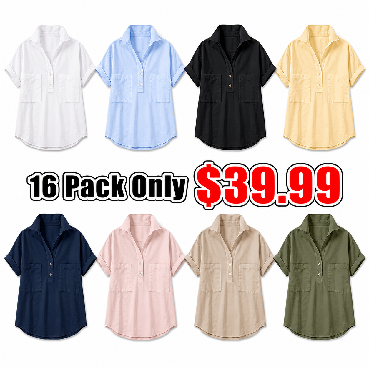 Women’s White Stand Collar Button-Back Relaxed Blouse