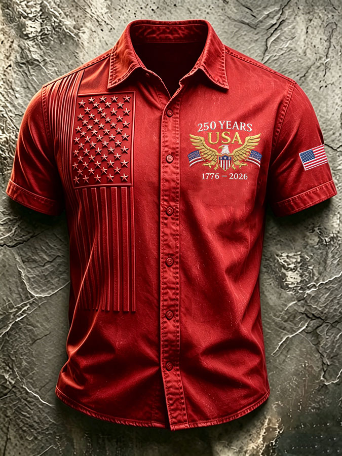 Men'S America Flag Printed Casual Collar Shirt