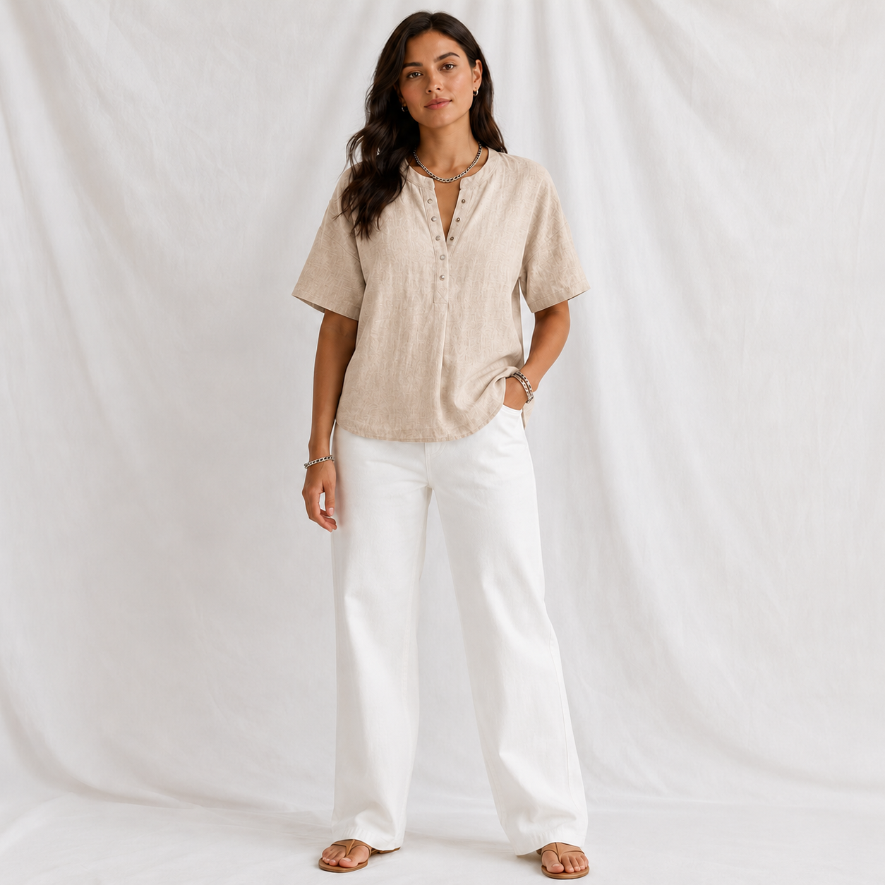 New Arrivals🔥 Women’s Casual Henley Collar Linen And Cotton Short-sleeve Shirt