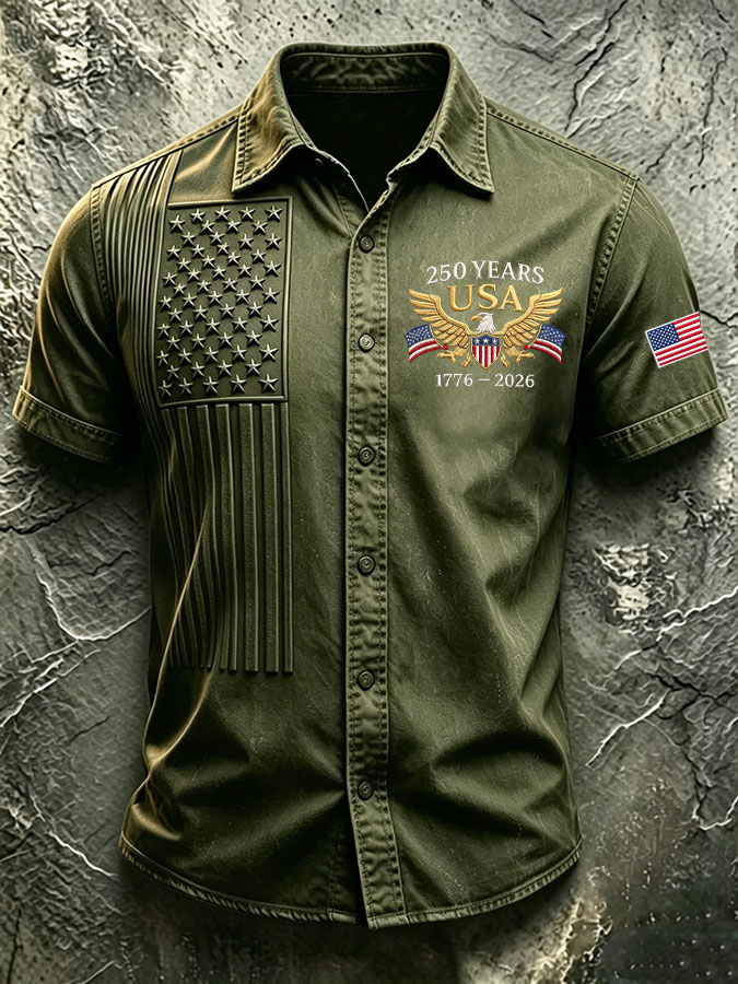 Men'S America Flag Printed Casual Collar Shirt