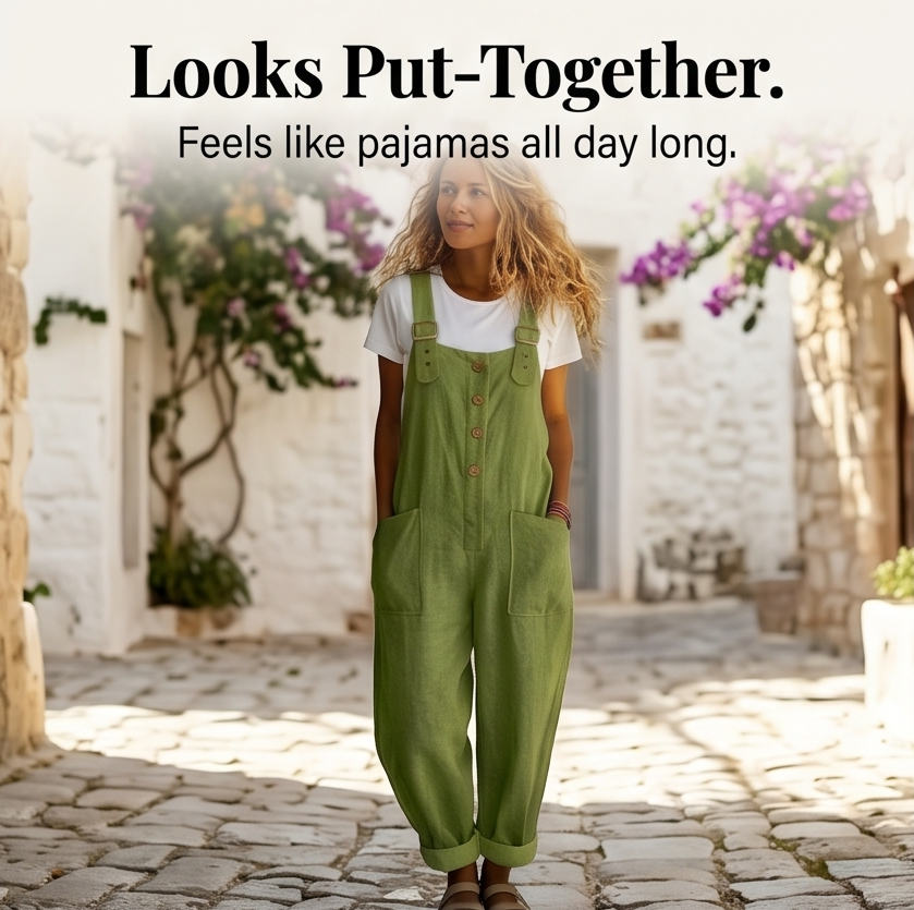 Loose Button-Front Overalls