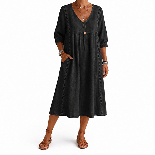 New Arrivals🔥Women's Casual Loose-fitting Patchwork Lace Trim Linen And Cotton Dress